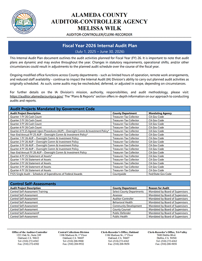 Fiscal Year 2026 Internal Audit Plan thumbnail